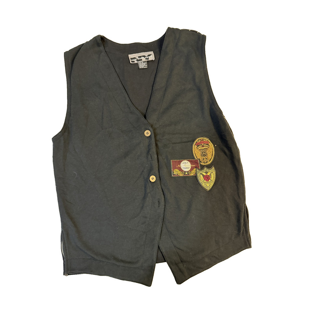 New York News Reversible Vest Mens M Stripe Patch Streetwear